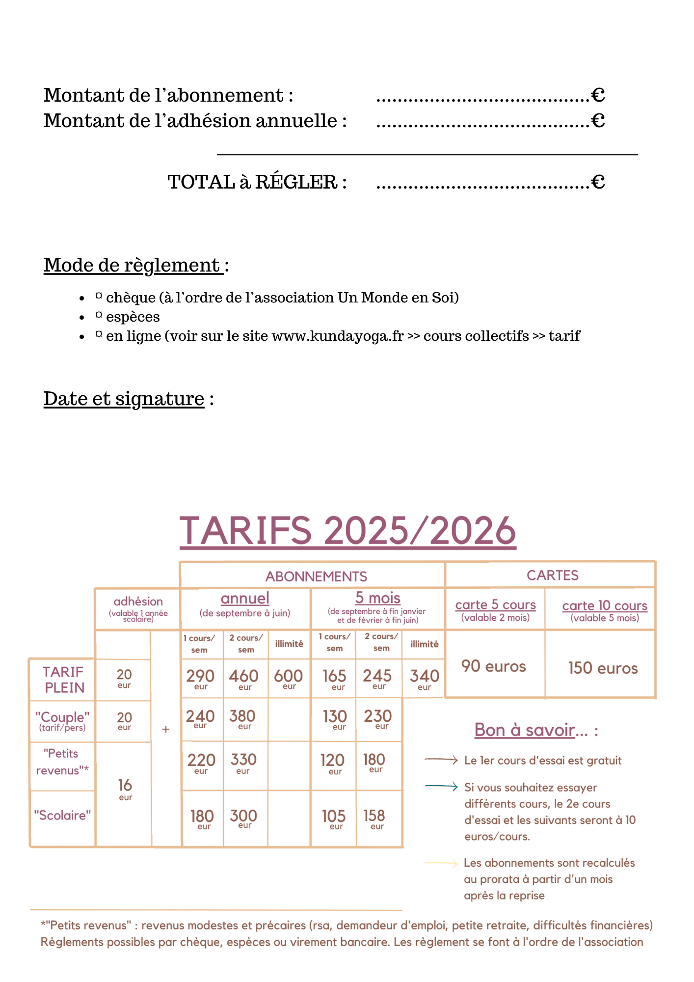 Formulaire inscription 2026/2027 à imprimer 2